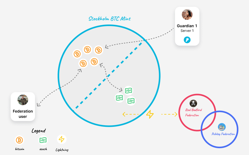 An illustration of how users, ecash, and a solo mint interact.